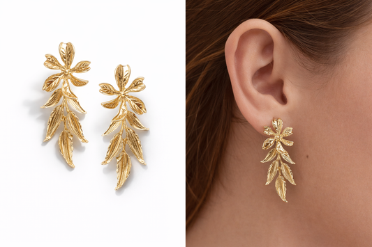 Statement-Ohrstecker Flower Power –Goldfarben Nickelfrei Blätter Yehwang