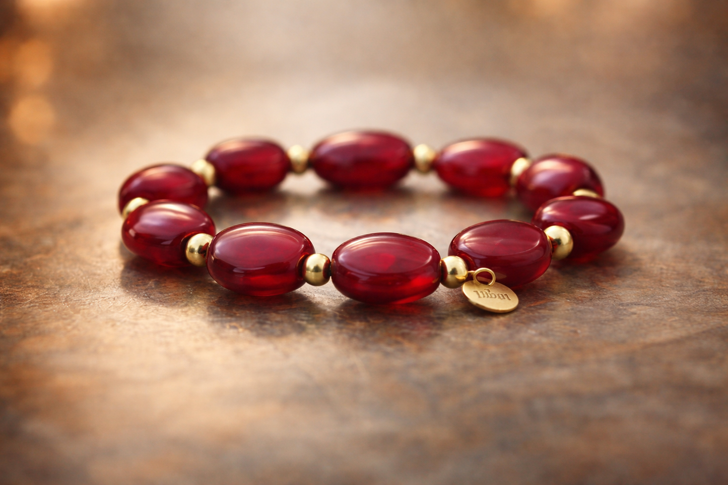 Armband elastisches mit Resin Perlen in Rot-töne Nickelfrei Biba
