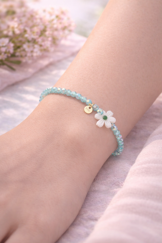 Armband Blumenarmband Türkis mit Weiße Blume Trend Sommer Biba