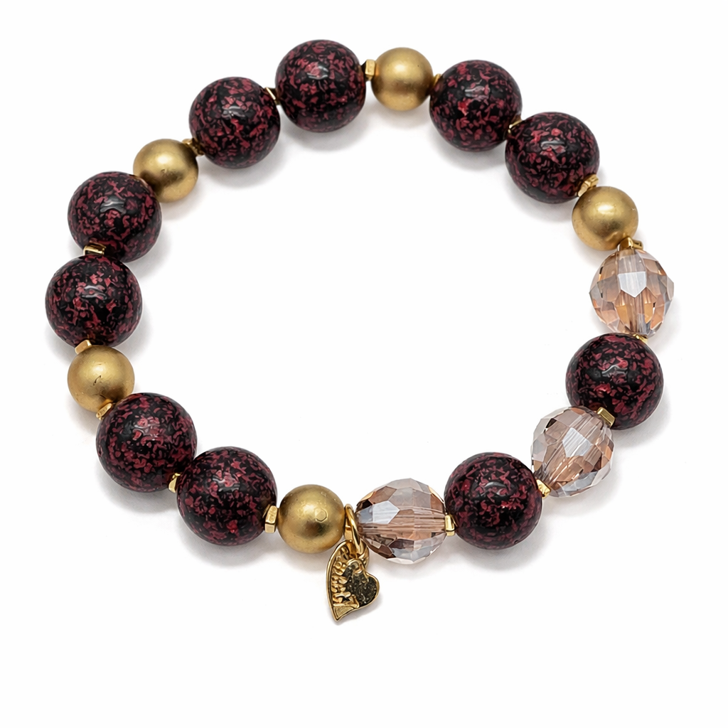 Armband elastisch Lila-Schwarz  goldene Perlchen Nickelfrei Sweet7