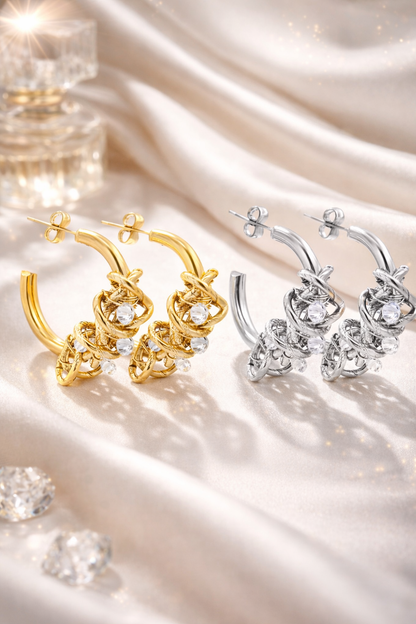 Creolen mit Kristallglas Ohrstecker Silber-Goldfarben Nickelfrei Elegant Statement Amorino