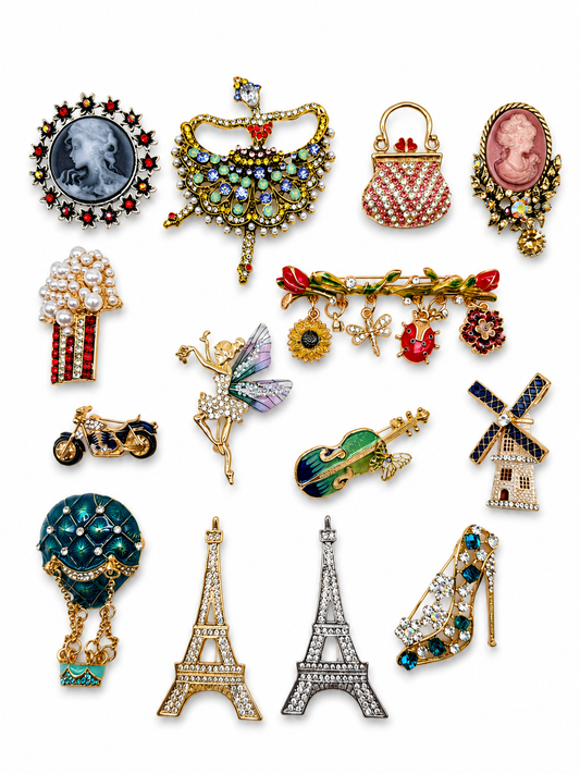 Brosche Paris Musik Tanz Mode Eleganz Eifelturm Straß Magie