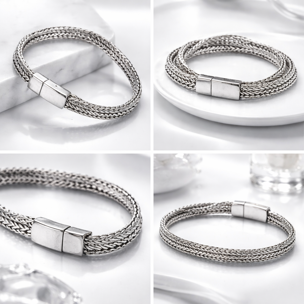 Armband Antik Silberfarben Doppelkette 20,5 cm Unisex Nickelfrei Biba