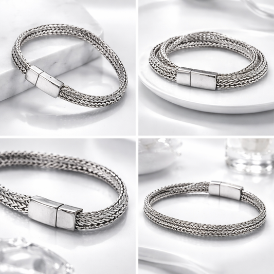 Armband Antik Silberfarben Doppelkette 20,5 cm Unisex Nickelfrei Biba