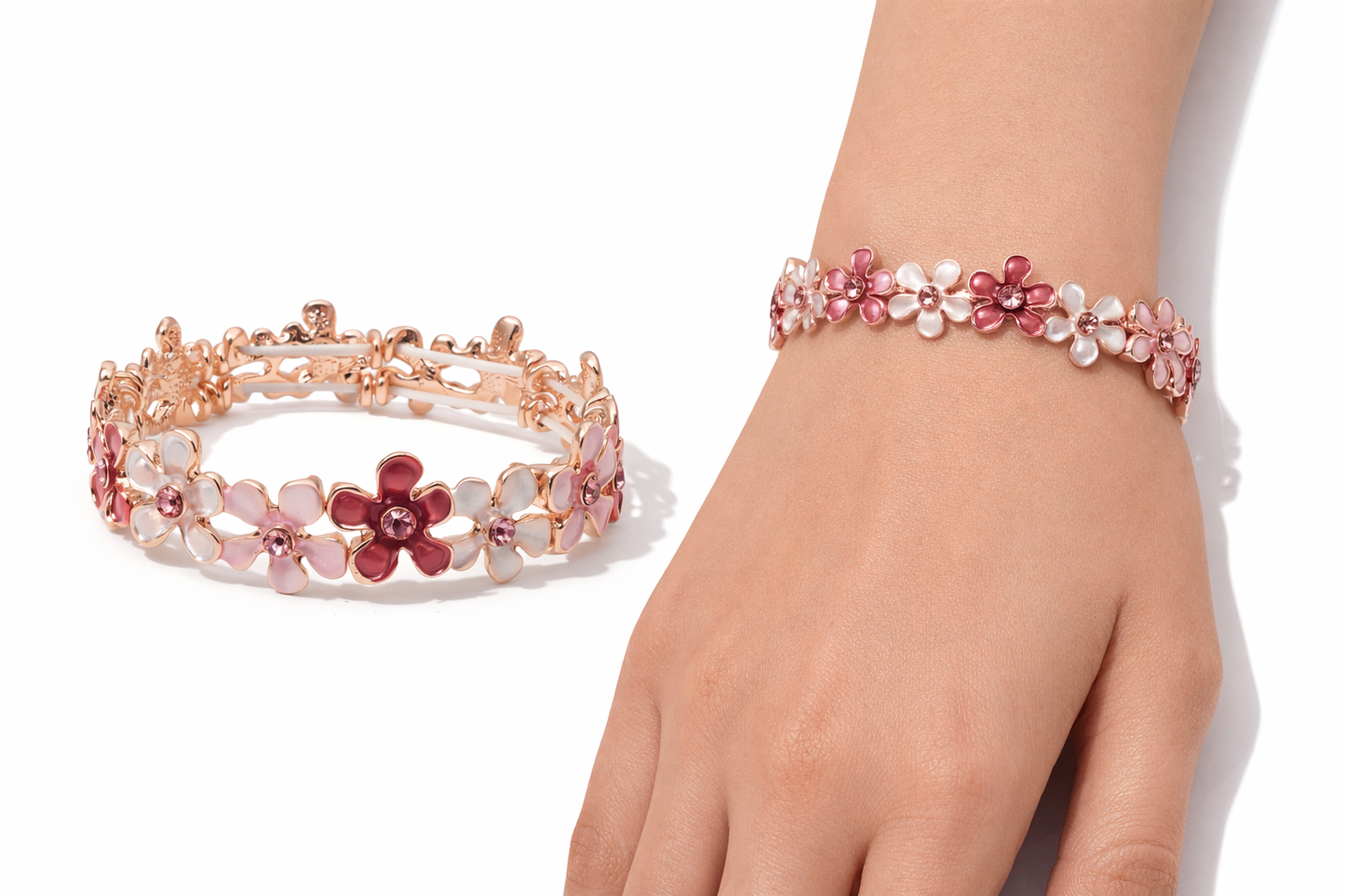 Armband Elastisches Armband Blumen Motiv Kaffeeflowers Pink-Daisy´s Amorino