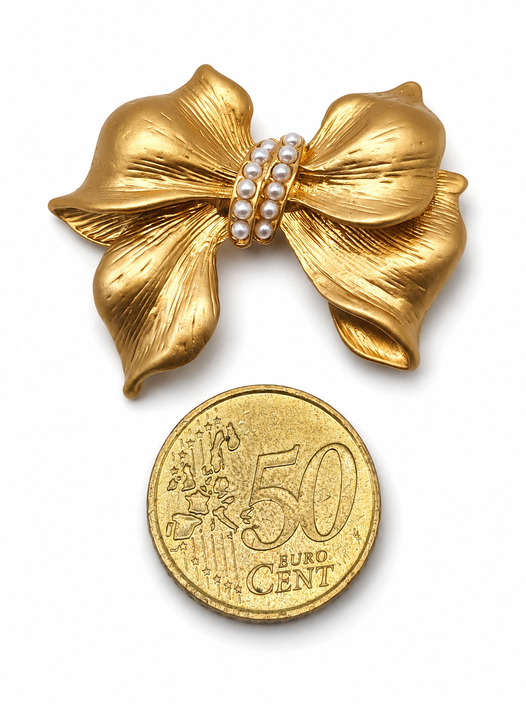 Brosche Schleife Goldfarben Perlen Strass Verbunden Romantisch