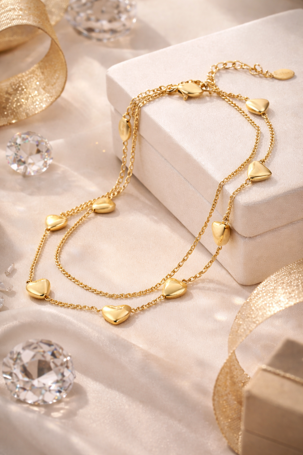 Armband „Lots of Hearts“ Silber- Goldfarben Doppelarmband filigran Herzchen Yehwang