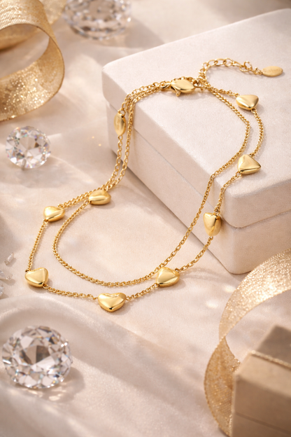 Armband „Lots of Hearts“ Silber- Goldfarben Doppelarmband filigran Herzchen Yehwang