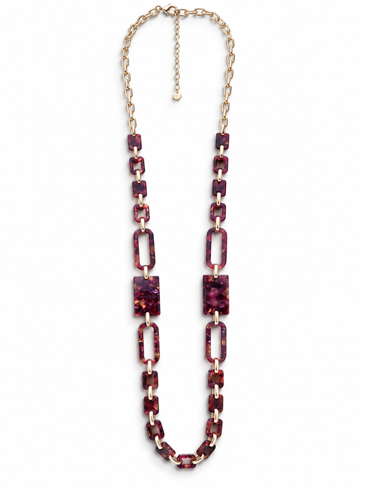 Halskette nickelfrei rot gemustert Modeschmuck langkette Acryl festlich Biba