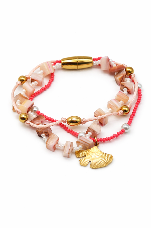 Armband Bunt Rosa Pink Ginkgo Blatt Goldfarben Nickelfrei romantisch Trend Cosmos