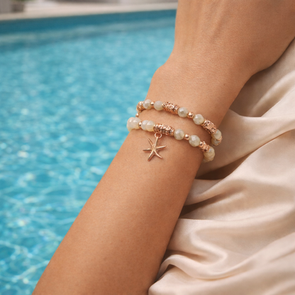 Armband elastisch Set Hellgrün Goldfarben Seestern Anhänger Trend 2026 Biba