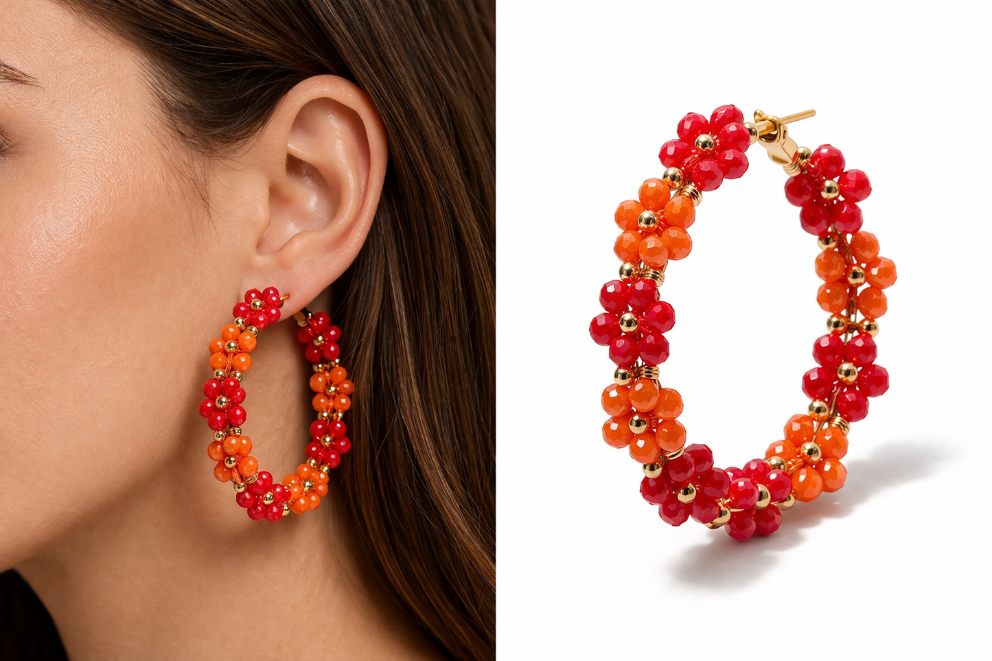 Biba Creolen Rot Orange farbenen Blumen Mandarin Nickelfrei