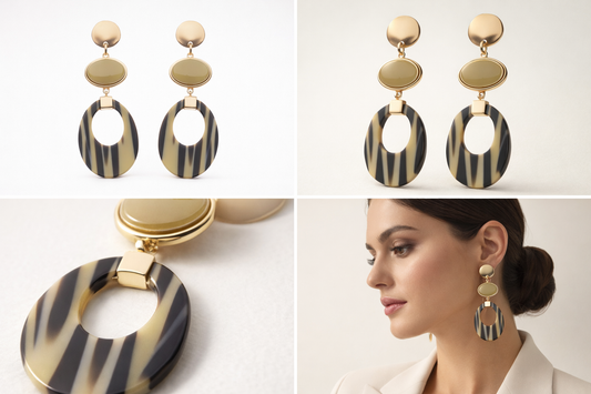 Ohrringe Ohrhänger Beige Acryl Nickelfrei elegant gestreift Biba