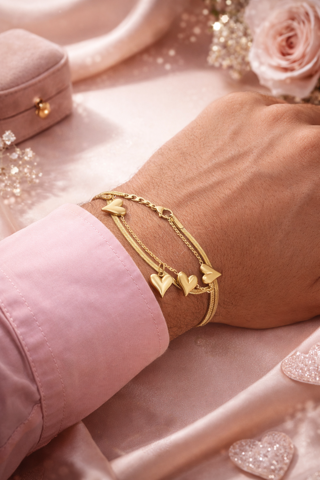 Armband Doppelarmband Herz an Herz Armband Goldfarben Liebe Romantik Yehwang