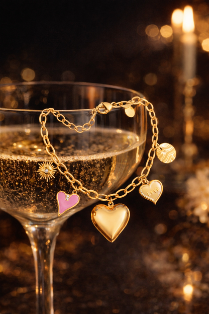 Armband Love-Charm-Armband goldfarben Pink Liebe Love Freundschaft Yehwang