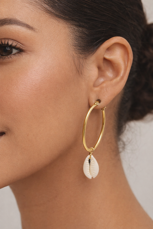 Ohrringe Creolen mit Muschel-Anhänger Nickelfrei Meer Ocean Modeschmuck Sweet7