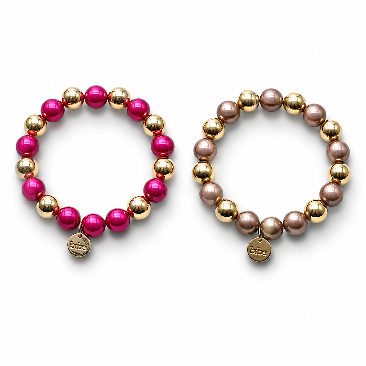 Armband elastisch verschiedene goldfarben Beige Pink Space Beads Farben Biba