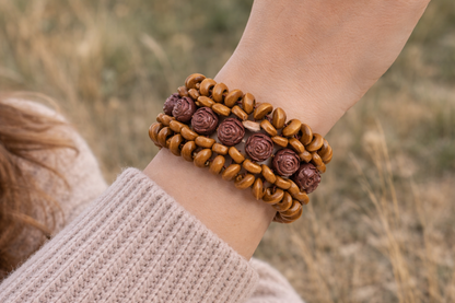 Armband Holzarmbänder Braun Beige Natur Stretch Rosen Blumen Sensibling Corp.