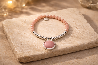 Armband elastisch Filigran Anhänger Rosa Grau Silberfarben Elegant Biba