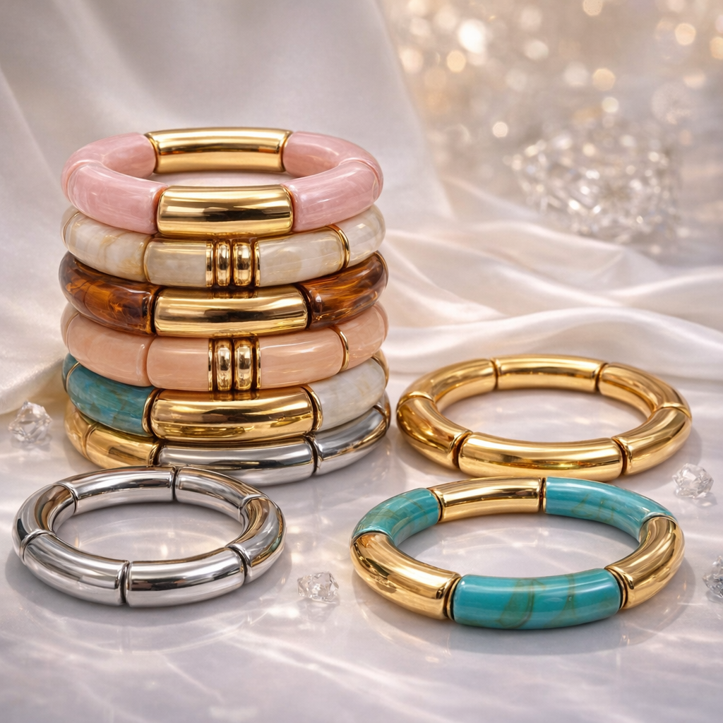 Armband elastisch Retro nickelfrei Acryl verschiedene Farben Trend 2026 Yehwang