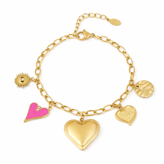 Armband Love-Charm-Armband goldfarben Pink Liebe Love Freundschaft Yehwang