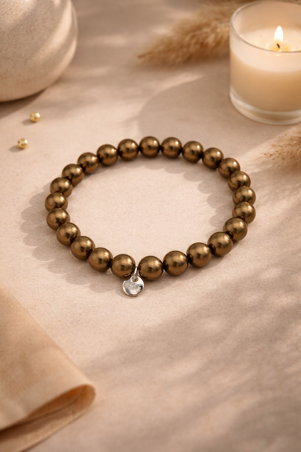 Armband elastisch Bronzefarbene Perlen kombinierbar Natur Braun Biba