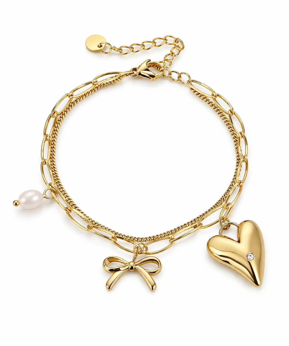 Armband Gold,- Silberfarben Bettelarmband Perle Schleife Herz Michelle Bijou