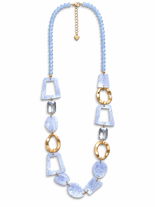 Halskette Langkette Baby Blau mit 70er Jahre Elemente Nickelfrei Sweet7