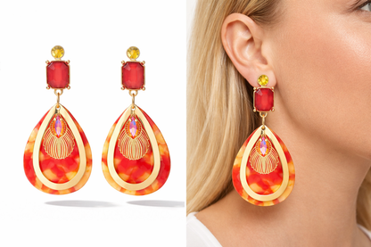 Blossom Bijoux Ohrhänger Ohrringe Koralle Gelb Goldfarben Statement Sommer