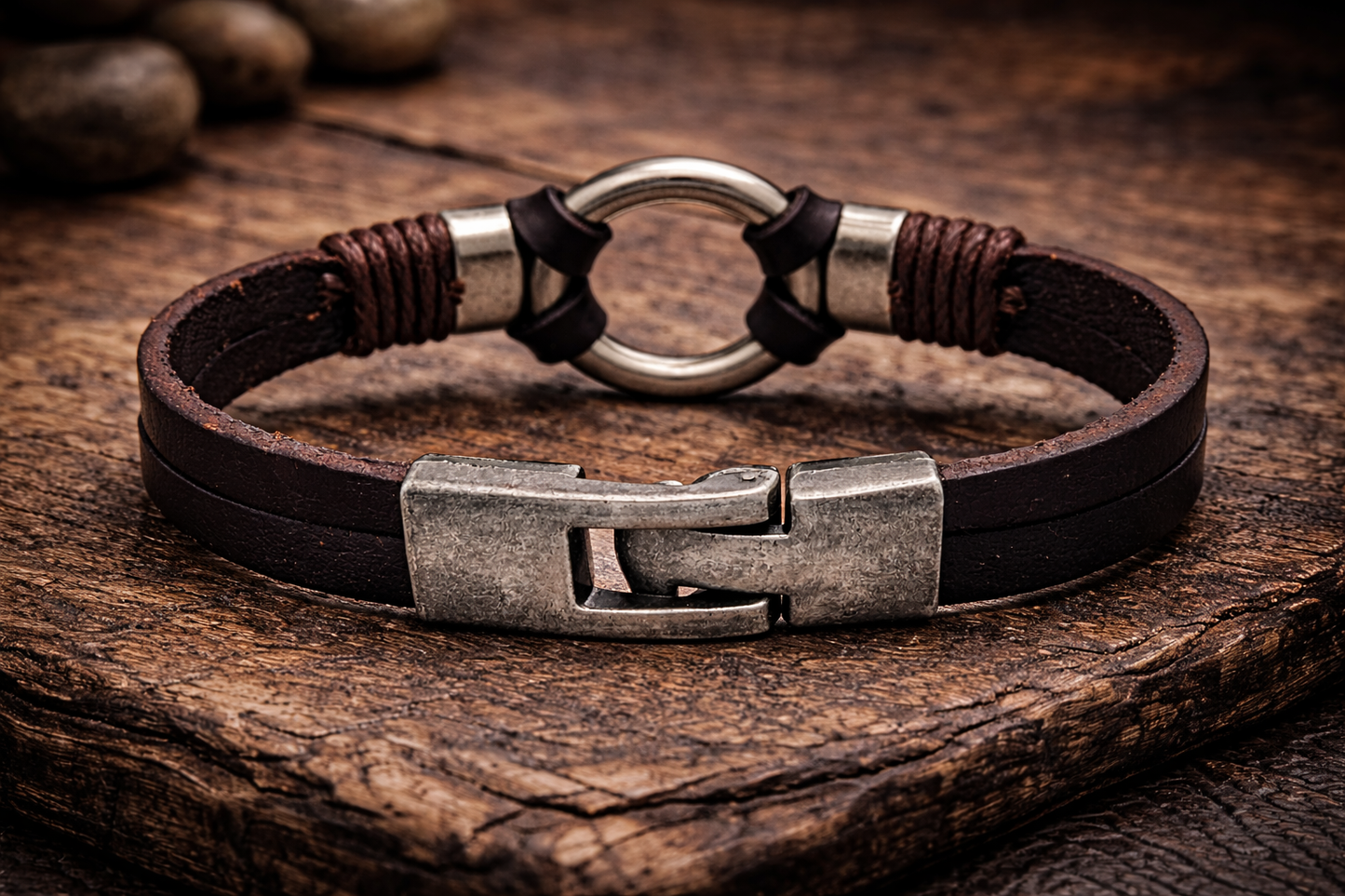 Armband Herrenarmband Braun geflochten silberfarben Leder Metall Nickelfrei Yehwang