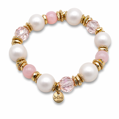 Armband elastisch Süß Pink Rosa Weiß Goldfarben Nickelfrei Biba