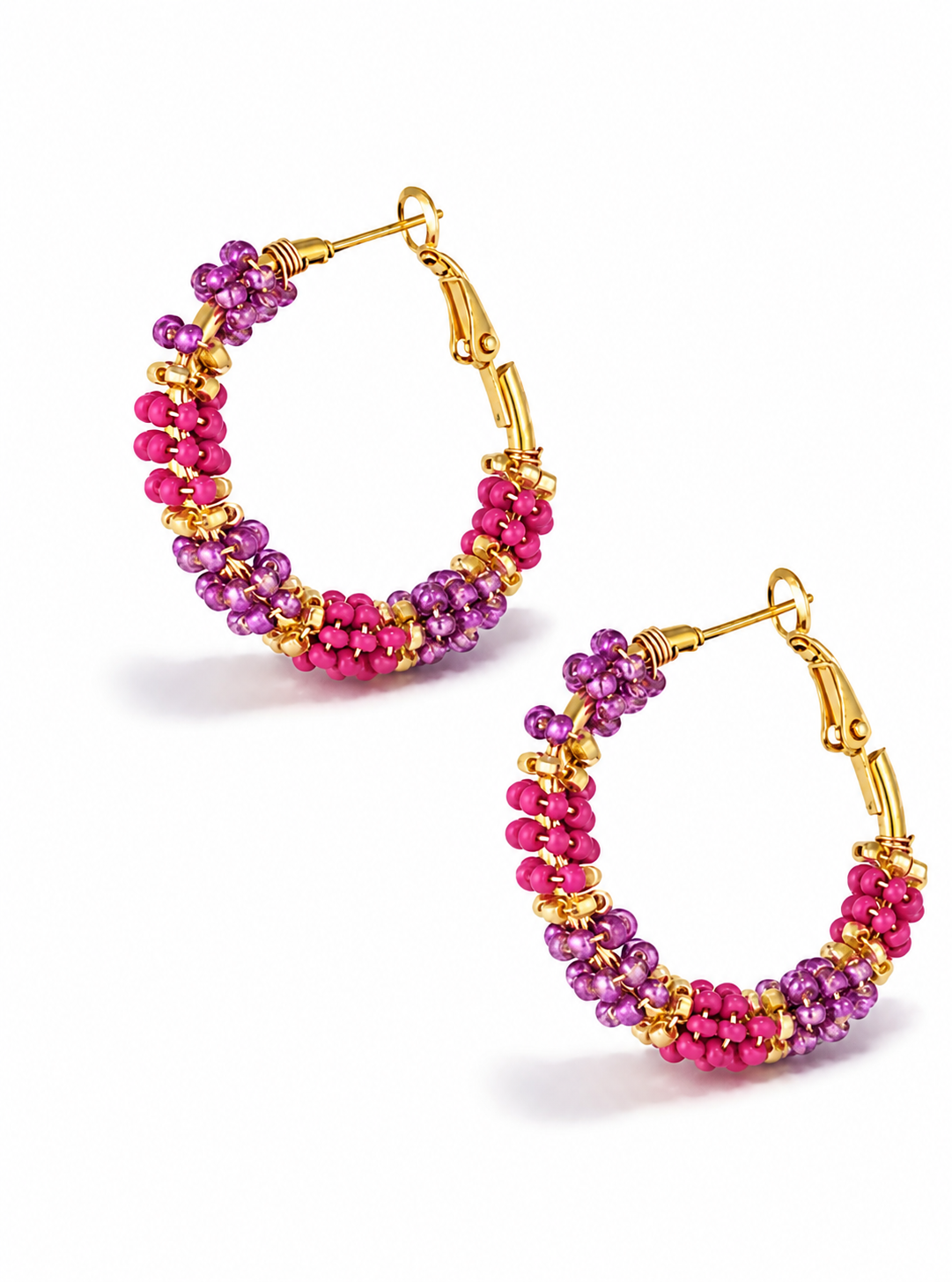 Creolen „Perlen der Freude“ - Fuchsia Grün Gold gun Metal Ohrringe Nickelfrei Yehwang
