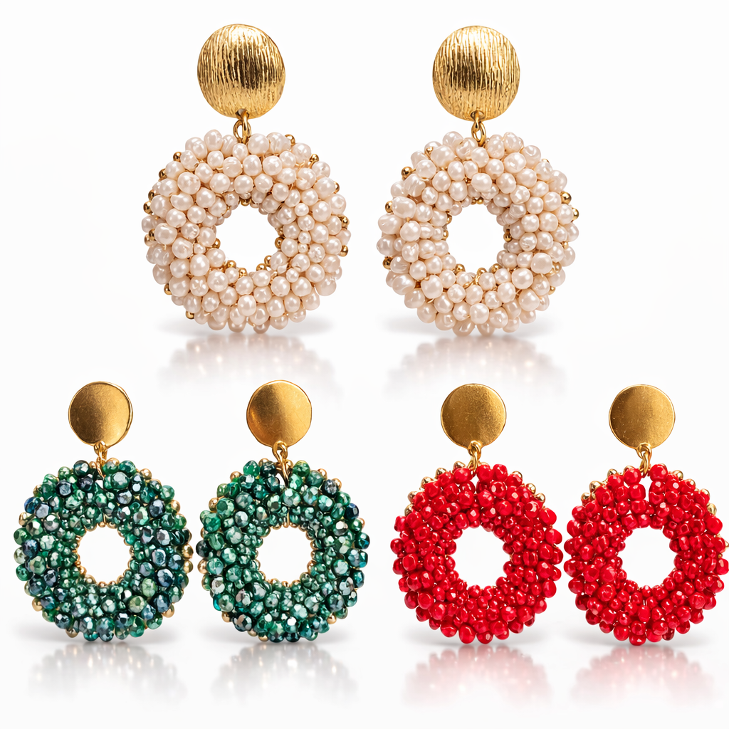 Ohrhänger Party Donut Grün Rot Beige Nickelfrei Trend Statement Yehwang