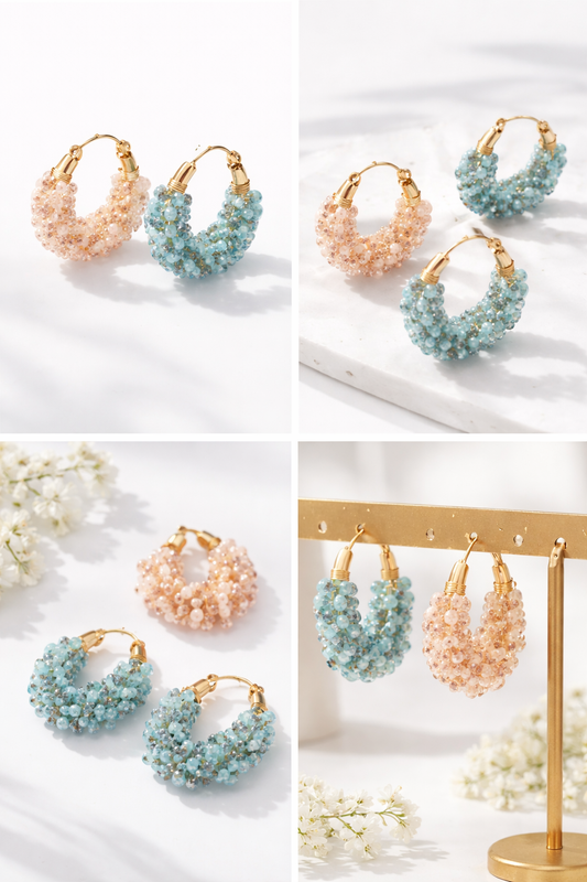 Biba Ohrringe Creolen Blau-Töne Rosa-Töne Nickelfrei Sommer Trend