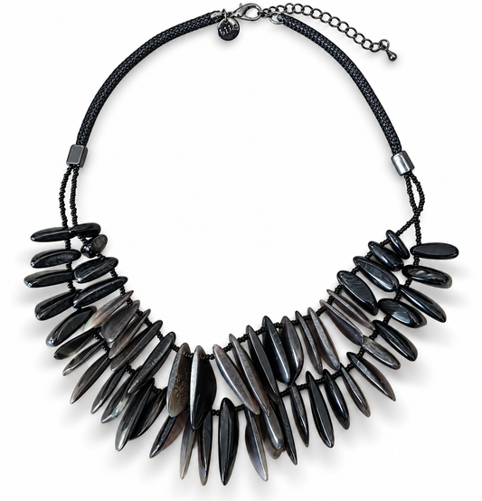 Halskette Kurzhalskette Doppelkette Resin Steine Naturmuster Boho Biba Nickelfrei