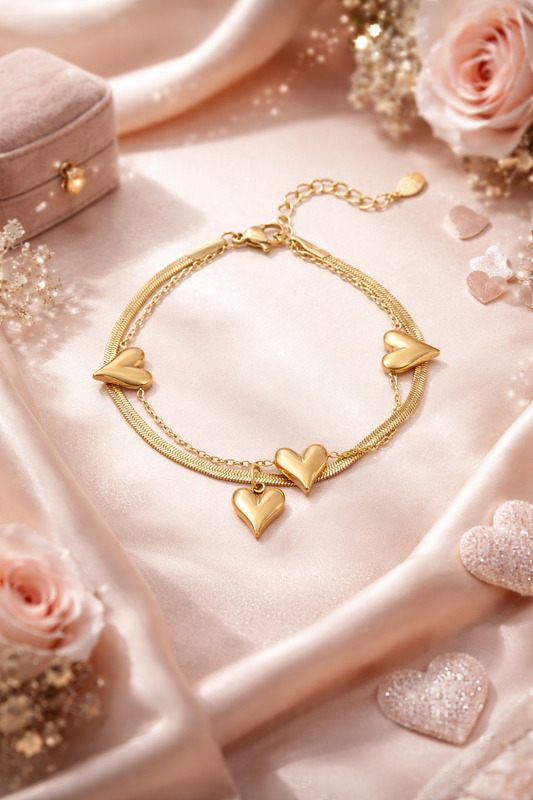 Armband Doppelarmband Herz an Herz Armband Goldfarben Liebe Romantik Yehwang