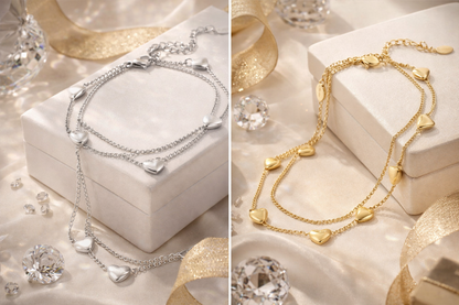 Armband „Lots of Hearts“ Silber- Goldfarben Doppelarmband filigran Herzchen Yehwang