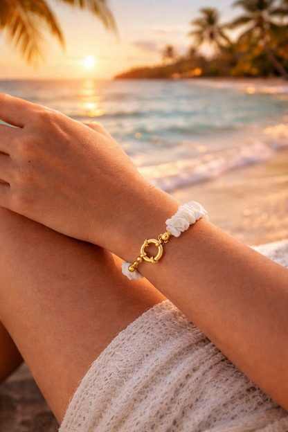 Armband Muschel Natur Meer Urlaub Strand Weiß Hellblau Yehwang Nickelfrei