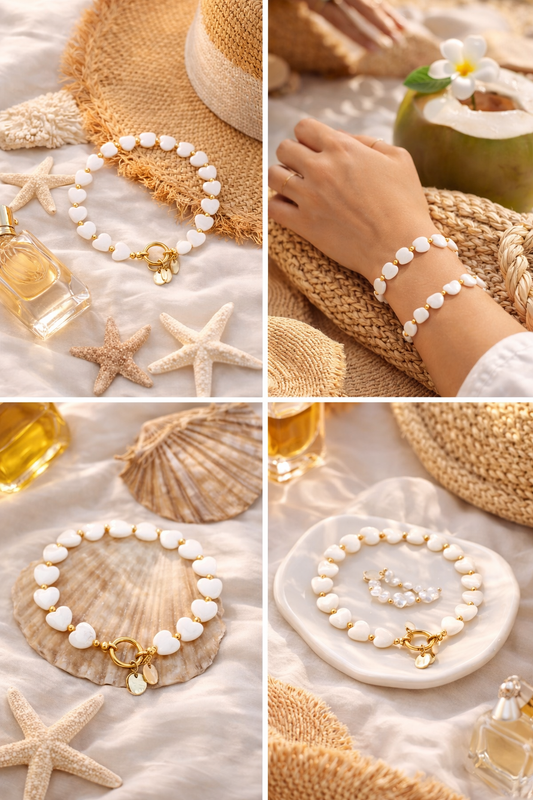 Armband Herzarmband Strandkollektion Weiß gold Muschel Urlaub Strand Yehwang