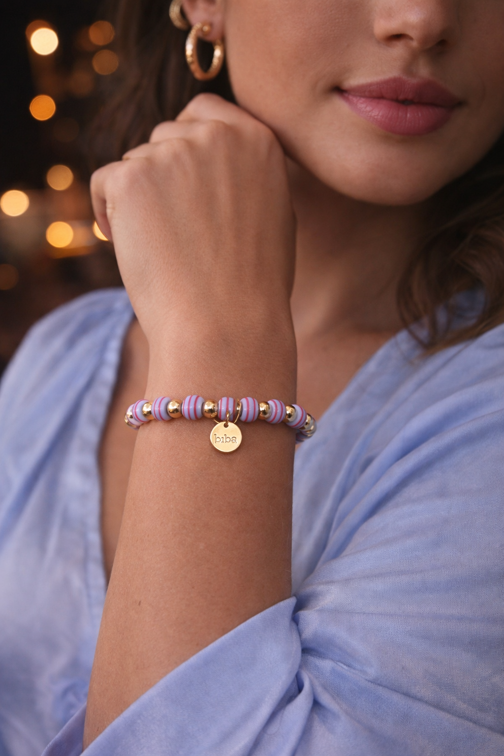 Armband Biba´s Candystore Space Beads elastisch Nickelfrei Biba Goldfarben