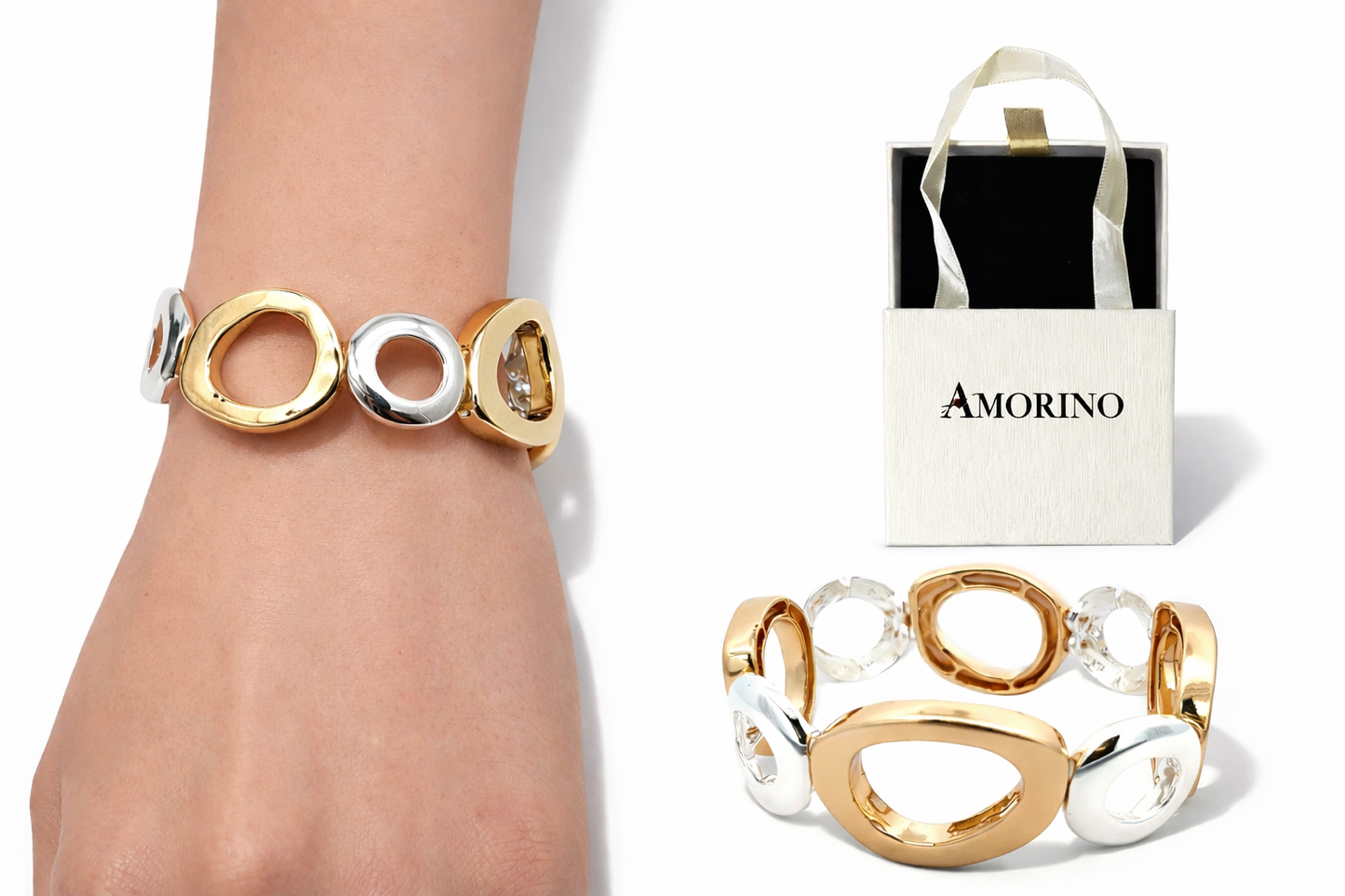 Armband elastisches Armband Gold Silber Organisch Trend Statement Amorino