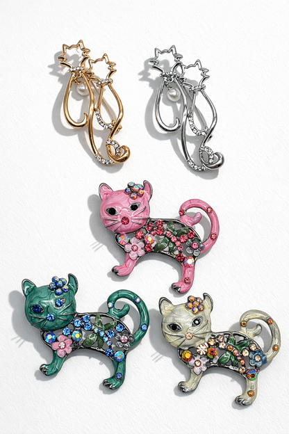 Brosche Katzen Bunt Elegant Perle Mode Anstecknadel Kitten Haustier