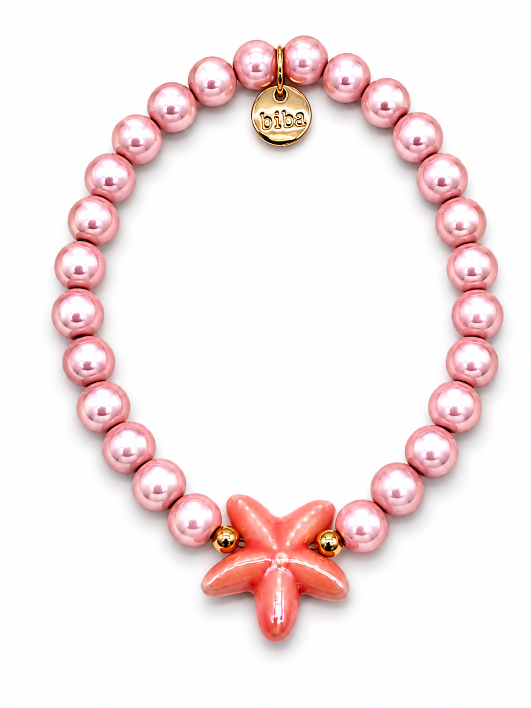 Armband elastisch space beads mit Seestern Türkis oder Rosa Biba