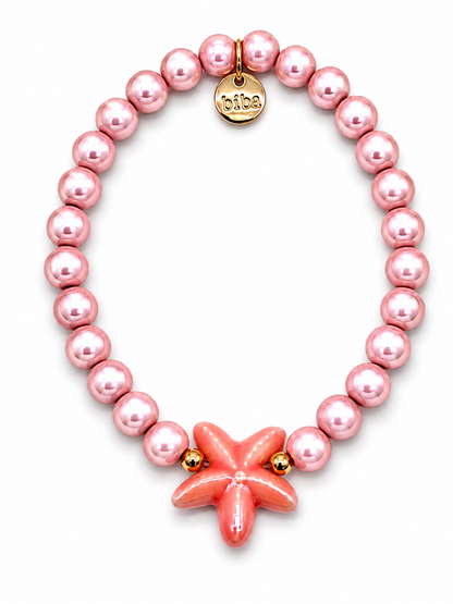 Armband elastisch space beads mit Seestern Türkis oder Rosa Biba
