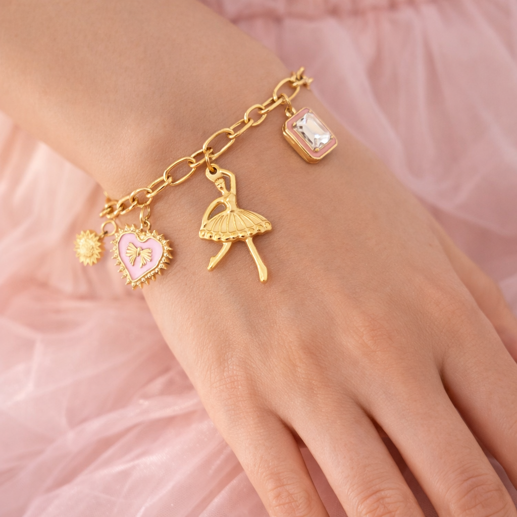 Armband Charm-Armband bunte Tänzerin Silber- und Goldfarben Nickelfrei Yehwang