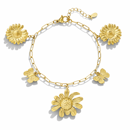 Armband „Botanical Bliss“ filigran Blumen Schmetterlinge Gold  Silberfarben Nickelfrei Yehwang