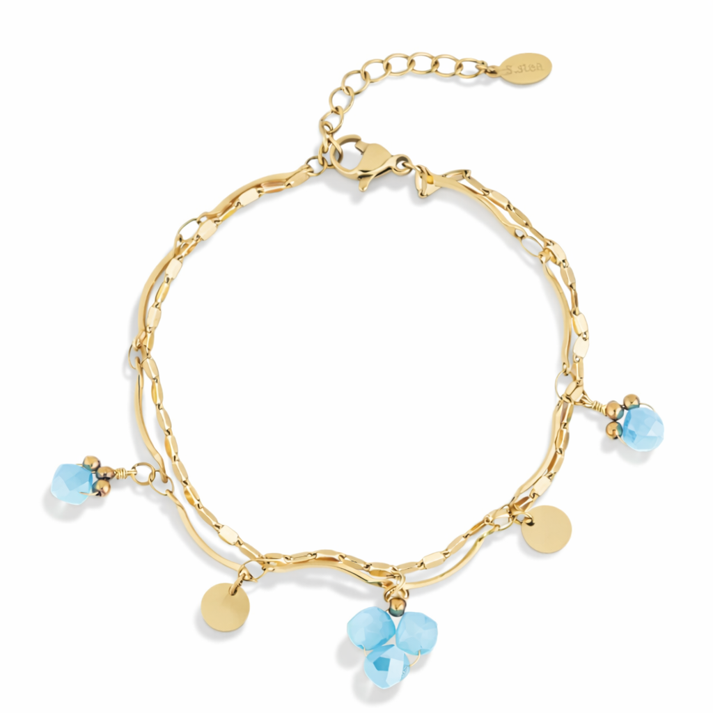 Armband Filigranes Doppelarmband Beige-Rosa Blauen Crystal Perlen Nickelfrei Yehwang