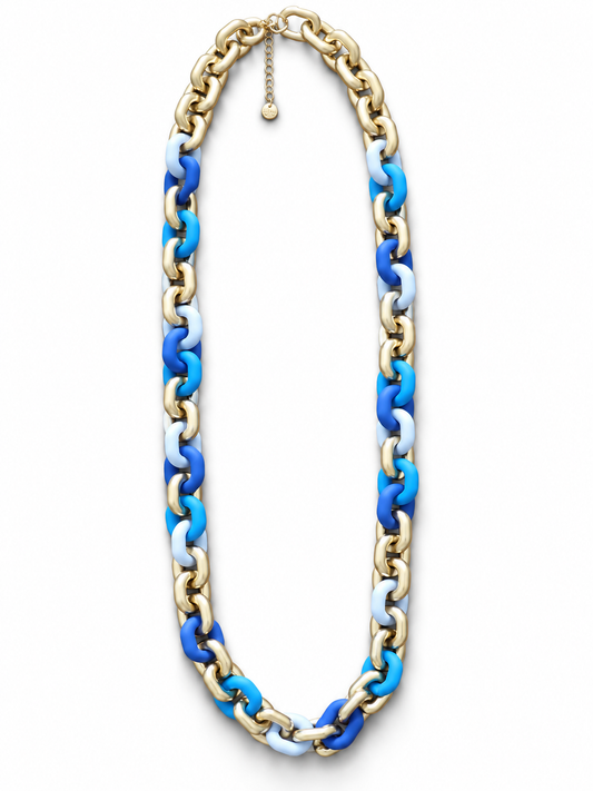 Halskette nickelfrei Gliederkette Goldfarben Glanz Blau grau Modeschmuck Biba