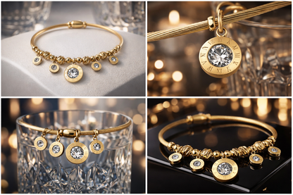 Armreif Feiner goldener Armreif runden Anhängern Kristall Römisch Trend Cosmos