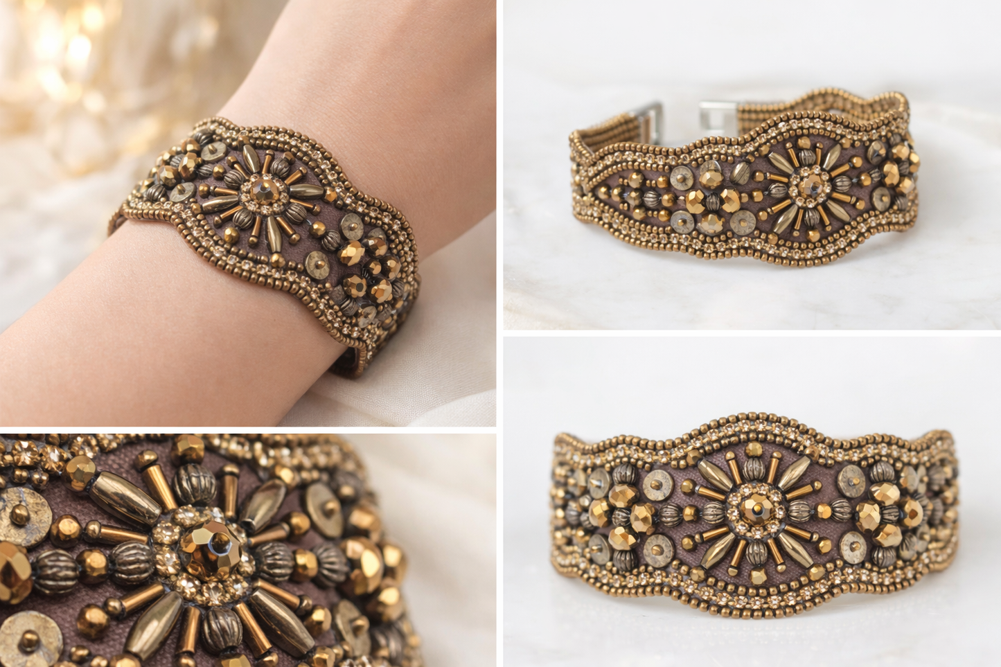 Armband Kunstleder Bronze mit Perlchen Besatz 1001 Nacht Biba
